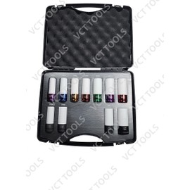 VCT 11pc Metric and SAE Wheel Nut Protector Impact Socket Set, 1/2" Drive, Includes Specialty sockets Compatible with Telsa, Hyundai, Mercedes-Benze