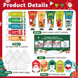 KONEUK 60 Pack Christmas Hand Cream and Lip Balm Set, Stocking Stuffers for Women, Bulk Hand Lotion for Christmas Gifts, Christmas Party Favors, Party Supplies and Christmas Decorations