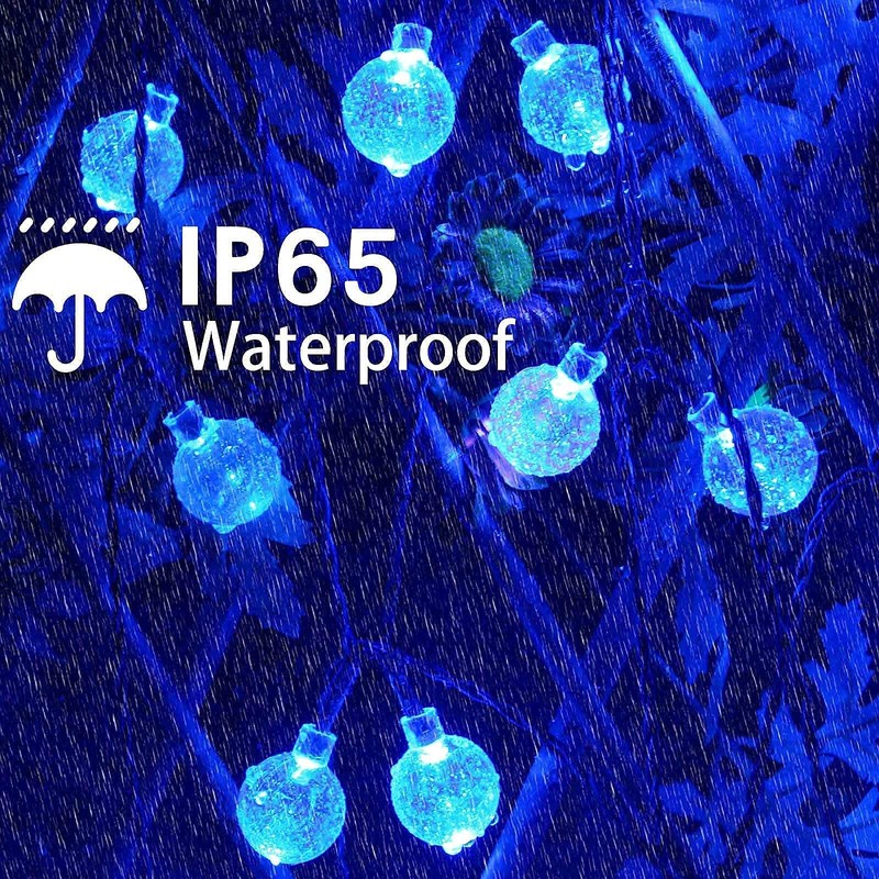 Blue 2-Pack 100 LED 64FT Crystal Globe Solar Christmas Lights,