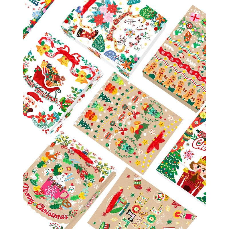 qiqee Christmas Gift Bags Set of 8 - White Bags