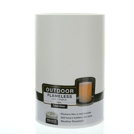 Inglow Flameless Round Outdoor Candle 4 x 6-inch Tall Pillar with Timer, White