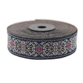 11 Yard Spool 0.98" Blue and Red Yuzen Jacquard Ribbon Baroque Style Woven Trim Costume Trimmings for Clothing Accessories 25939