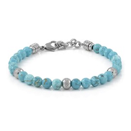 10:10 Stainless Steel Bracelet and 6 mm Turquoise Stones Bracelet for Men and Women Adjustable Bracelet Made in Italy