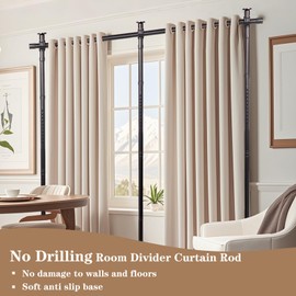 Anndason Room Divider - Adjustable Curtain Rod 4-10ft (H) 28-126in (W) No Drilling Heavy Duty Floor to Ceiling Hanging Room Separator (Black)