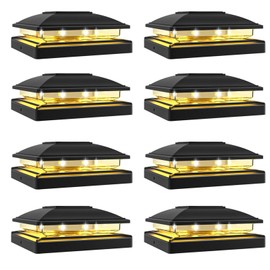 VOLISUN Solar Post Cap Light Outdoor,Solar Fence - Post Lights Waterproof for 4x4/5x5/6x6 Wooden/Vinyl Post,Black Deck Post Cap Light Solar Powered with Warm White for Garden/Patio/Porch 8pack