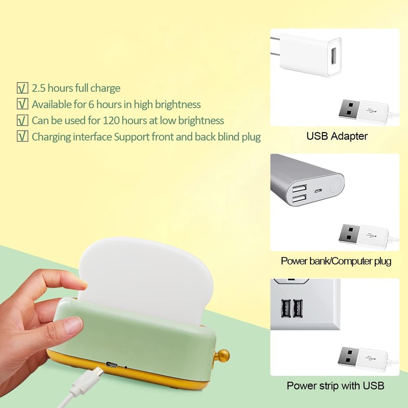 QANYI Desk Decor Toaster Lamp, Rechargeable Small Lamp with Smile
