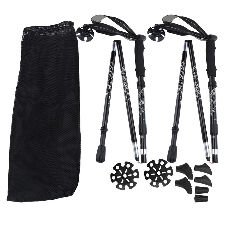 1Pair 5Sections Folding Damping Alpenstock Inner Lock Telescopic Hiking Walking