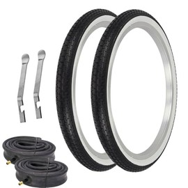 OG Lowrider Pair of 20" X 1.75" Bicycle Small Brick Tread Tires Lowrider BMX Bike Black/White SIDEWALL Tires W/Heavy Duty Tubes & TIRE LEVERS