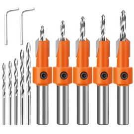 5 Pcs Countersink Drill Bit Set, Adjustable Drill Bit Quick Change Woodworking Countersink Drill Bit with 5 Twi-st Drills Countersink Drill Bits for Wood Drilling Holes Plastic Soft Metal