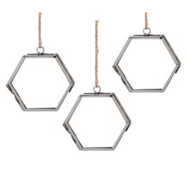 Pack of 3 Silver Iron and Glass Hexagon Frame Ornaments by Factory Direct Craft - Photo Frame Ornaments for Christmas Decorating and Holiday Displays