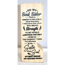 Unknown To My Soul Sister Wooden Candle Holder 4.5" Tall 2" Wide Best Friend Gift New
