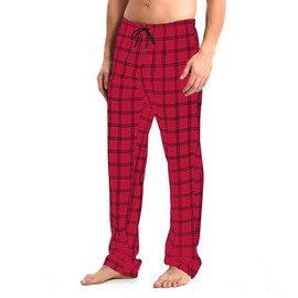 Idtswch Mens Tall Pajama Pants 30" Inseam Plaid Lounge Pants Sleepwear Pajama Bottoms 100% Cotton Red/Black