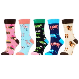 WeciBor Women's Funny Colorful Pattern Socks, 5 Pairs Multicolor Animal, Size 4-7
