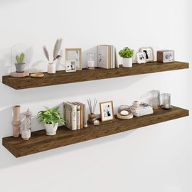 Marsmiles 72" Floating Shelves for Wall, Wooden Shelves with Invisible Brackets Set of 2, Rustic Farmhouse Wall Mounted Shelf for Kitchen Bathroom Living Room Study, Rustic Brown