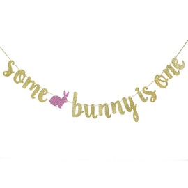 Some Bunny is One banner, 1st Birthday Banner, Bunny Theme, Gold Glitter Party Decorations(Gold)