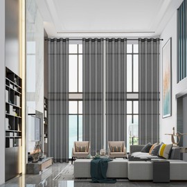 Qiseca Extra Long Sheer Curtains 17Ft Semi Faux Linen Light Filtering Tall Windows Drapes 1 Panel for High Living Room 2 Story Lodging from Floor to Ceiling 1 Panel 52x204 Pure Black