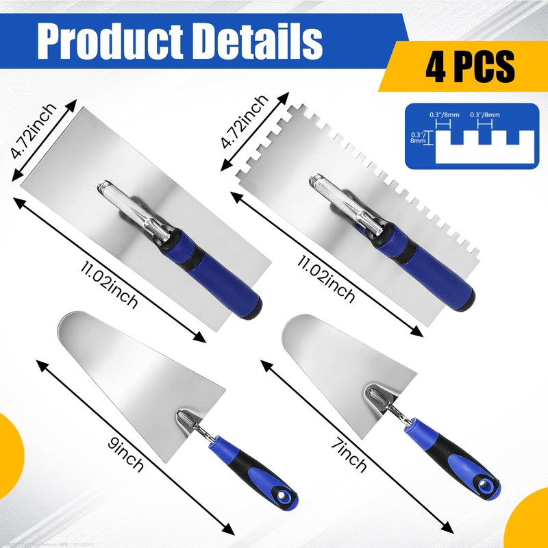 Lasnten 4 Pcs Concrete Trowel Masonry Tool Set High Carbon