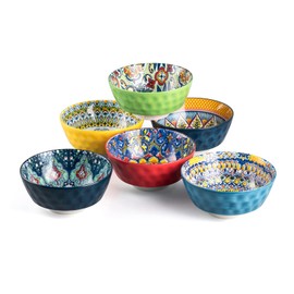 HENXFEN LEAD Ceramic Snack, Dessert Bowls Set of 6-12 Oz Colorful Small Bowl Set for Ice Cream, Nut, Condiment - Side Dish Bowls for Dipping, Salsa - Bohemian Style