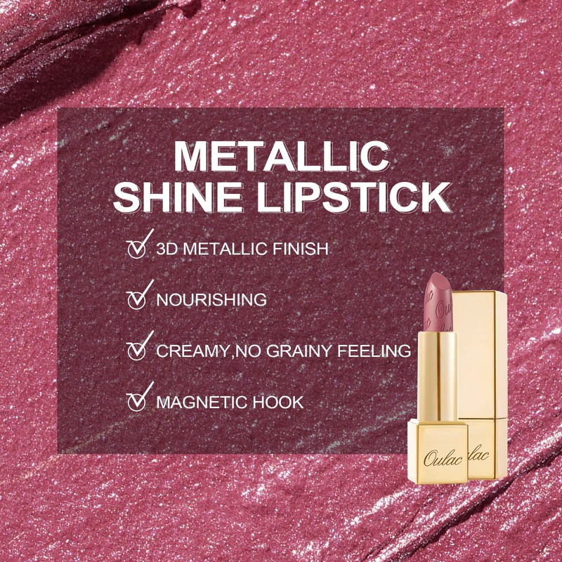 Oulac Metallic Shine Pink Lipstick for Women, High Impact Lipcolor