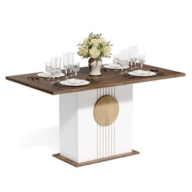 LITTLE TREE Rectangle Dining Table, Modern Kitchen Table Set for 6, Wooden Furniture with Heavy Duty Base, Modern Furniture for Home, Dining Room, Brown & White