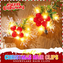 BARTOSI Light Up Christmas Hair Clips LED Snowflake Hair Barrettes Berry Hair Pins Christmas Party Hair Accessories for Women (Pack of 2)