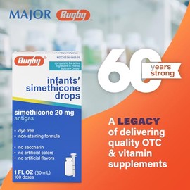 Gotas para Gases sin Colorantes Rugby para Bebés - Gotas Líquidas de Simeticona 20 mg para Recién Nacidos, Bebés, Niños Pequeños y Niños - Alivio Rápi