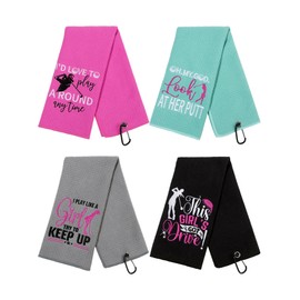 Hosuly 4 Pcs Funny Golf Towel Microfiber Embroidered Golf Ball Towels for Golfbags with Clip Golfclub Men Women Birthday Gifts for Golfball Fan Retirement Present 24 x 16 Inch(Chic Style)