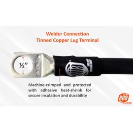 SÜA - 500 Amp Welding Ground Clamp Lead Assembly - Terminal Lug Connector - 2/0 AWG 100% Copper Cable (15 FEET)