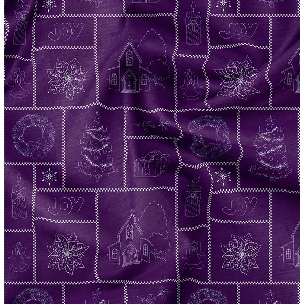 Soimoi Purple Rayon Fabric Christmas Theme Party Printed Craft Fabric