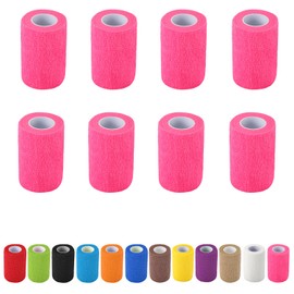 8 Pack Self Adhesive Bandage Wrap, 3 in x 5 Yards Non-Woven Self Adherent Cohesive Bandage, Vet Wrap Wound Tape for Thumb Finger Wrist Knee Ankle, Pink
