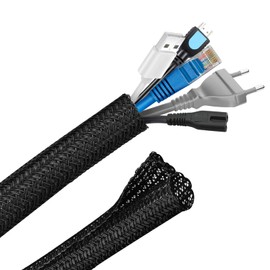 Hocerlu Cable Storage Sleeves, Wire Hiding, Length 2.6 ft (6 m), Diameter 0.5 inches (13 mm), Braided Cable Cover, Cable Organization, Prevents Dog and Cat Cord Chewing, for Home, Office, Automobile Cord Organization (Black)