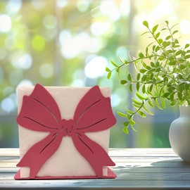 Aimto Pink Napkin Holder for Table - Decorative Bow Design Napkins Holder for Paper Napkins, Elegant Restaurant & Dining Table Accessory, 4.7 x 4 Inches (Rose Pink)