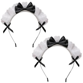 AOVNA 2Pcs Maid Headband French Maid Hair Hoop Retro Bow Hair Band Funny Head Decoration Maid Costume Accessories Cute Headwear for Cosplay Holiday Party