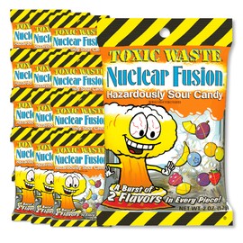 TOXIC WASTE - Nuclear Fusion Hazardously Sour Candy - Raspberry-Lemon, Pineapple-Passionfruit, Grape-Strawberry, Banana-Blueberry, & Orange-Apple Flavors - 2 oz. Peg Bags - 12 Pack