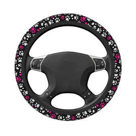 GEHGXF White and Pink Dog Paw Steering Wheel Cover Anti-Slip Car Accessories Absorbing Sweat Breathable Steering Wheel Protector for Men Women Girls Universal 15 Inch Car Interior Decor