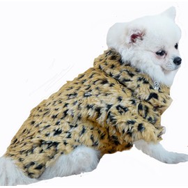 BasicM Dog Pet Leopard Faux Fur Button Design Luxury Warm Sweater Coat for Chihuahua Yorkie Teddy (M)