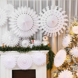 16pcs Huge Christmas Winter White Paper Snowflakes Large Christmas Snowflake Hanging Decorations Birthday Party Supplies Winter Indoor Home Wonderland Party Decor (Mixed 7.9"-31.5")