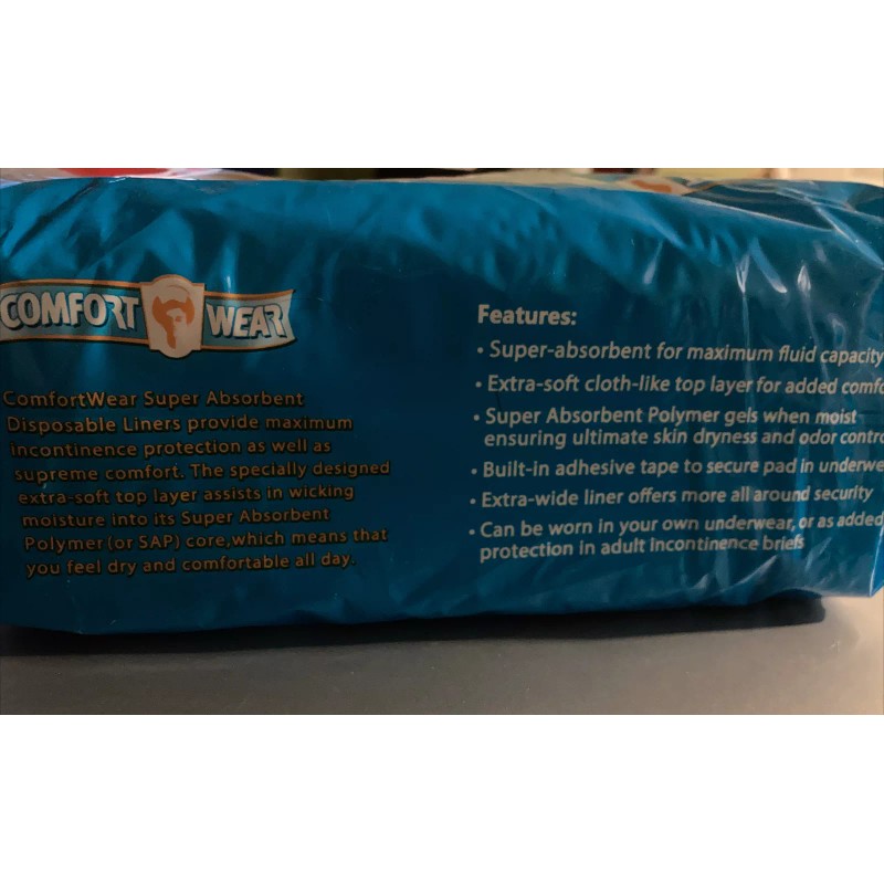 Comfort Wear Disposable Absorbent Liners 25 PCS 7x17 In.•Discreet bladder