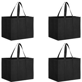 2 Pcs Black Reusable Shopping Bags, Large Durable Grocery Bags with Handles | Foldable & Washable Tote Bags | Stands Upright with Reinforced Base for Supermarket, Picnic, Camping & Daily Use​