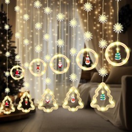 Fairy Lights Curtain Christmas Decoration, Christmas Tree Light Curtain, Fairy Lights Curtain with Christmas Decoration, 300 x 53 cm, 8 Modes, USB, for Christmas, Indoor and Outdoor Use [Energy Class