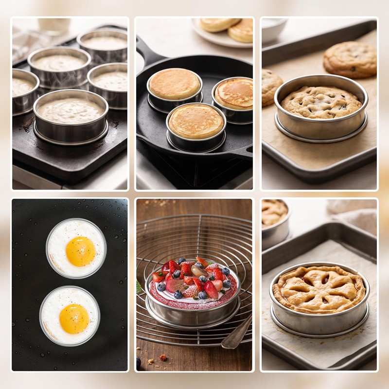 12 Pcs Crumpet Rings 10cm Stainless Steel Baking Rings for
