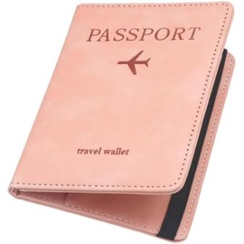 Cartera para Pasaporte RFID, Pasaporte Funda para Mujeres, Porta de Pasaporte de Cuero PU, Caja de Tarjeta de Visita, Porta Pasaporte y Visa, Cierre de Banda Elástica (Rosa)