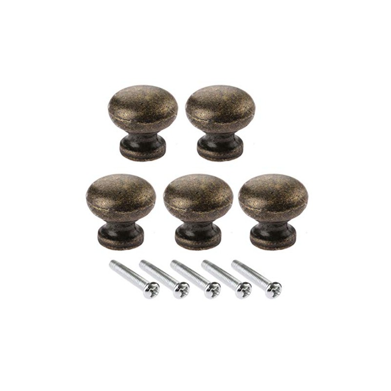 Dophee 5Pcs 19x17mm Small Box Knob Antique Brass Drawer Round