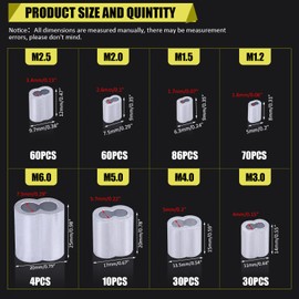 Twidec/350PCS 8 Sizes Aluminum Crimping Loop Sleeve M1.2-M6(3/64''-1/4'') Wire Rope Sleeve Cable Crimp Ferrules for Wire Rope and Cable Assortment Kit N-043-350PCS