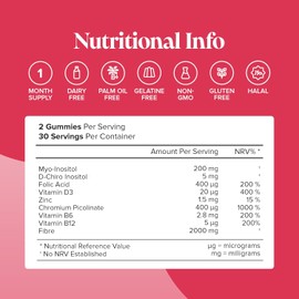 Novomins PCOS Gummies – High Strength Myo-Inositol, D-Chiro Inositol, Folate, Zinc, Vitamin B12 & Chromium – Hormonal Balance & Ovarian Function Support – 60 Tasty Chews – PCOS Supplement for Women