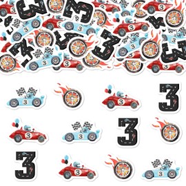 Jollyboom Race Car 3rd Birthday Party Decoration Boy, 200pcs Can't Catch Me I'm Three Birthday Confetti Vintage Race Car Table Decoration Paper Scatter for Racing Car 3 Year Old Birthday Party
