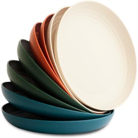 Nook Theory Reusable Wheat Straw Plates 8 Pcs - Non Toxic Kids and Toddler Plate, Microwavable, Dishwasher Safe and Unbreakable Dinnerware (Urban 10")
