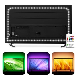 HAMLITE TV LED Backlight USB Powered, 6500K White PC Monitor Bias Lighting for 60-65inch TVs, 14.8Ft RGBW Led Light with RF Remote, 20 Color Changing LED Background Room Decor
