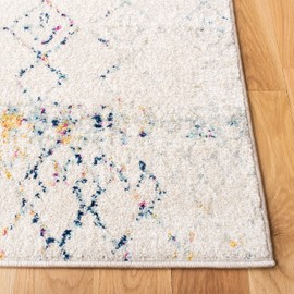 SAFAVIEH Tulum Collection Area Rug - 10' Square, Ivory & Blue, Moroccan Boho Distressed Design, Non-Shedding & Easy to Clean, Ideal for Living Room, Bedroom, Dining Space (TUL229C)