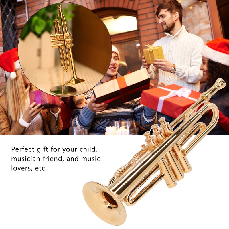Trumpet Model Ornaments Exquisite Brass Miniature Instrument Desktop Decoration Gold